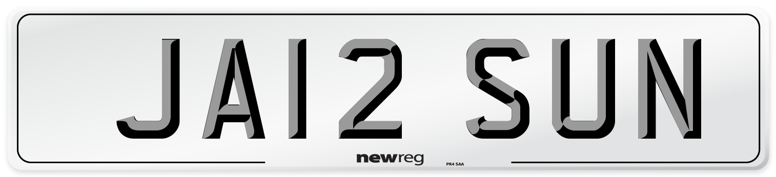 JA12 SUN Number Plate from New Reg